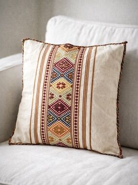 Vintage Greek Handmade Embroidered Pillow Cover Boho Textile